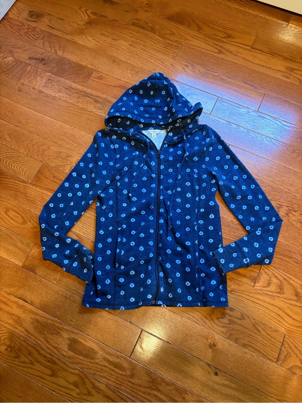 Lucky Brand Navy Zip Hoodie with Light Blue Dot Print